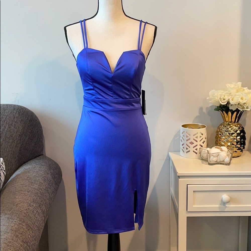 NWT City Vibe Blue V-Neck Strappy Back Mini Dress XS